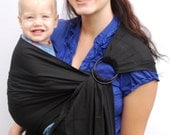 Baby Carrier Ring Sling LINEN - Basic Black - Pleated Shoulder - Made to Order in Standard or Petite lengths only