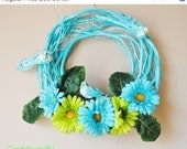 25% Off Front Door Wreath-Turquoise Birds, Daisy Wreath, Blue Wreath