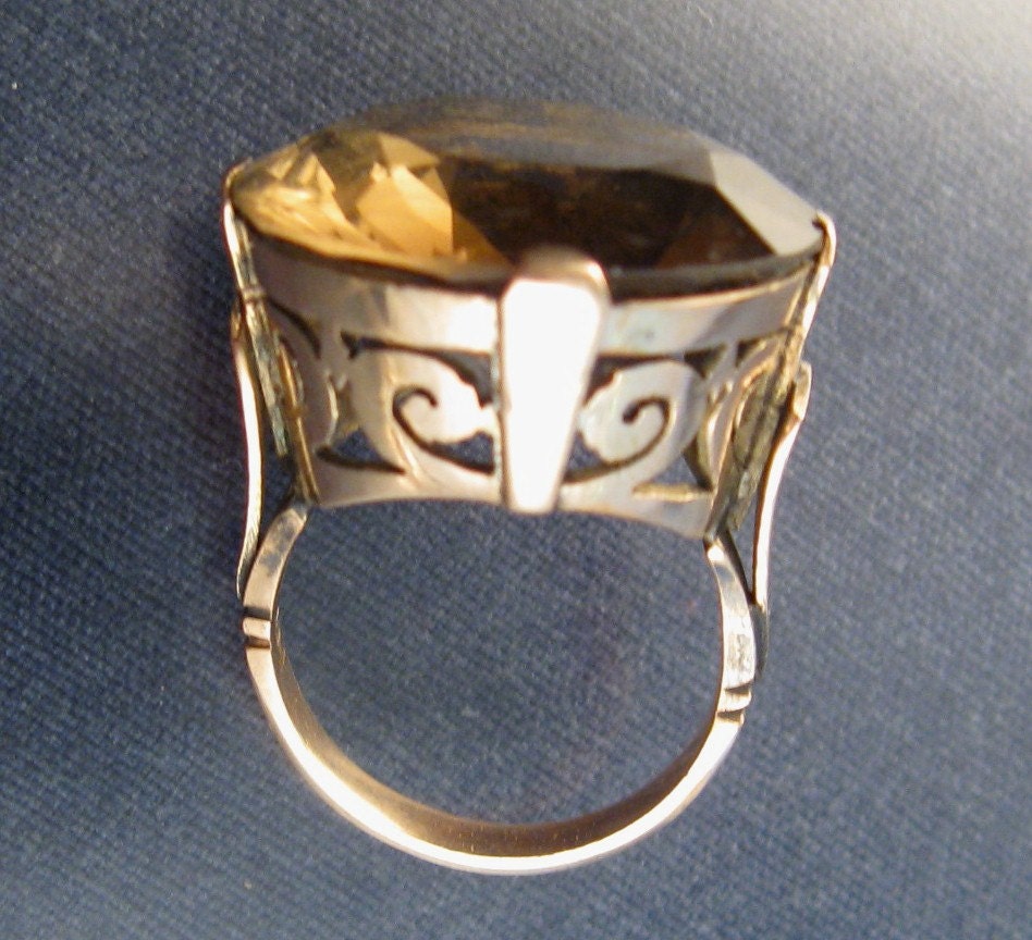 14K Huge Smoky Quartz Ring - High Carved Rose Gold Setting