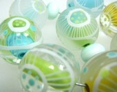 Moogin - summer iced floral round lampwork bead set- 18mm- TO ORDER- SRA