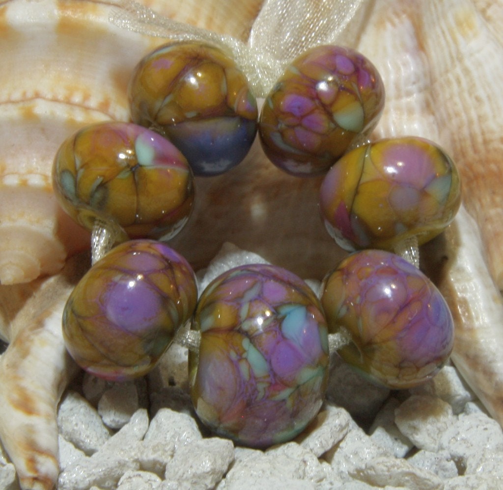 Handmade Lampwork Bead Set (7)  glass beads MOODY OCHER