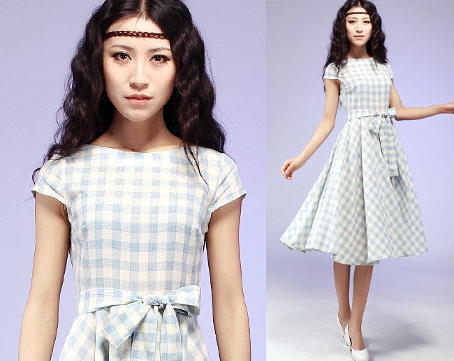 cotton dress in check print  (577)