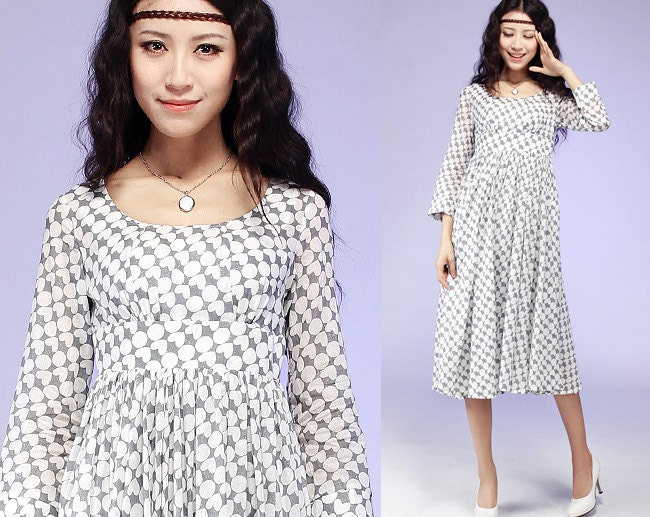 cotton midi dress in dot and heart print (576)