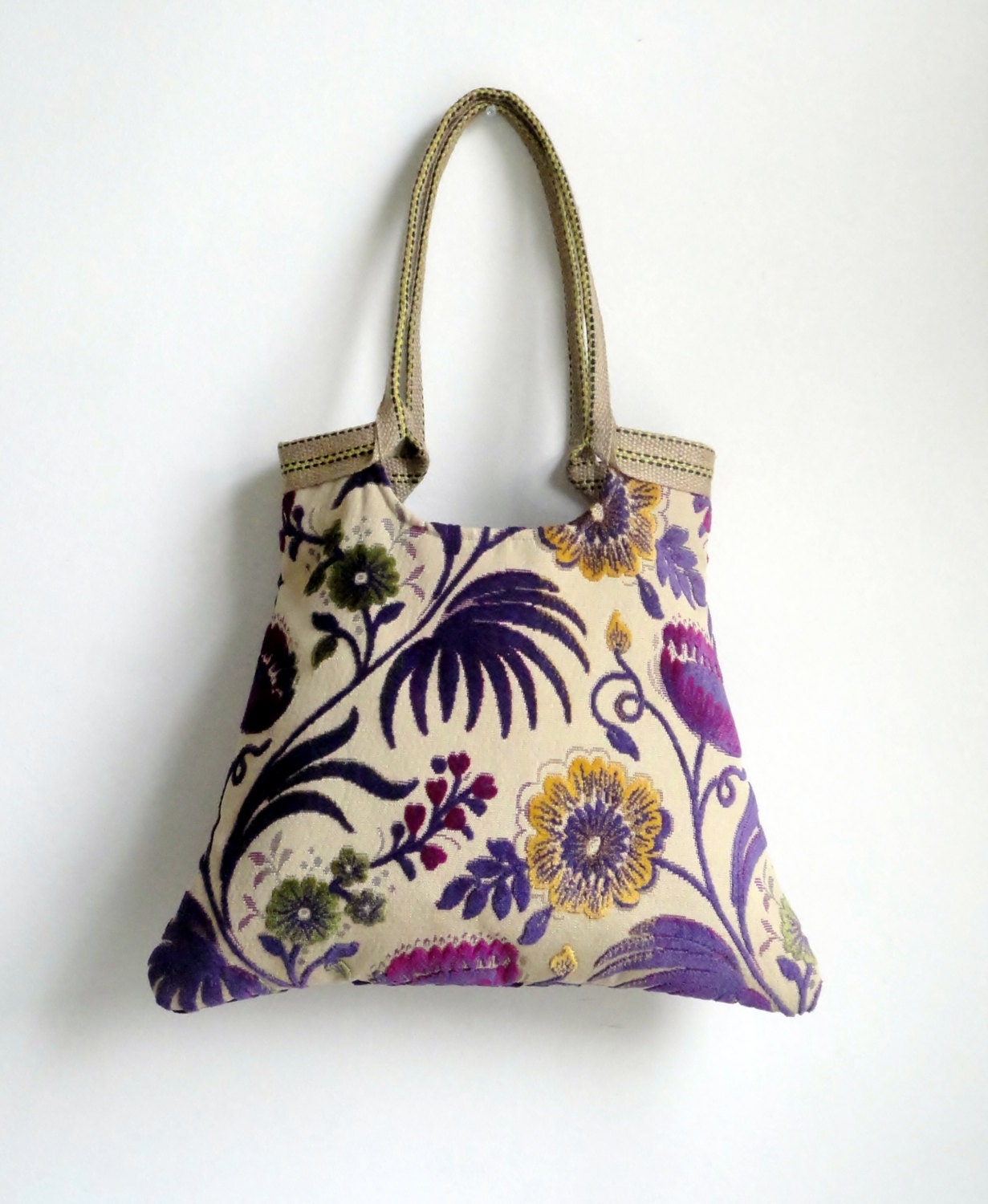 Floral tapestry tote bag  with jute,summer fashion 2013