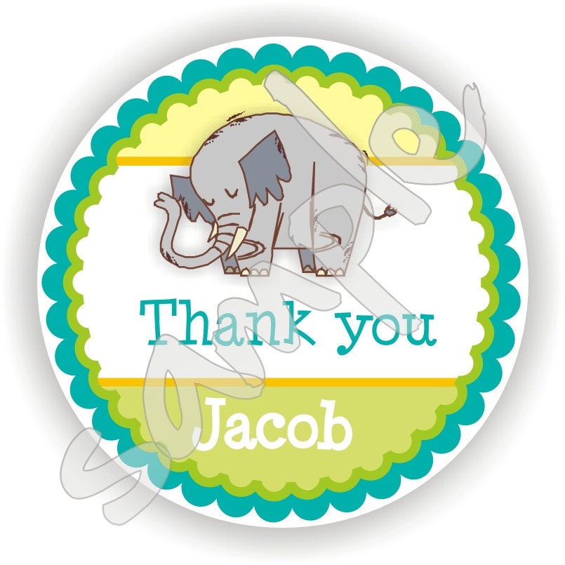 Elephant Theme - 40 Thank You 2 inch circle Stickers - Birthday - Baby Shower - Envelope Seal - Address Label - Personalized Il_570xn