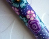 Crochet Hook - SUSAN BATES - Purple, Turquoise, Pink and Polka Dots - Size K - Handle covered with Polymer Clay