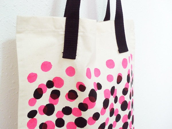 Screen Printed Tote Bag - 2 Color Polka Dots