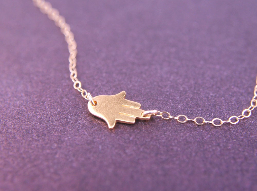 Tiny Sideways Hand of Hamsa Necklace 24kt Gold Vermeil