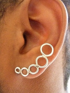 Sterling Silver Earrings 5 Circle Ear Pin Unisex Jewelry