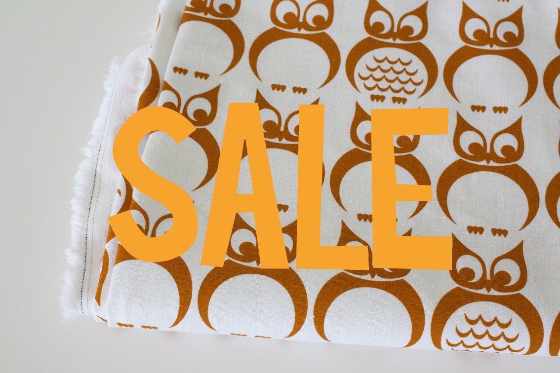 SALE - Owls - Hand Screen Printed Fabric - Orange
