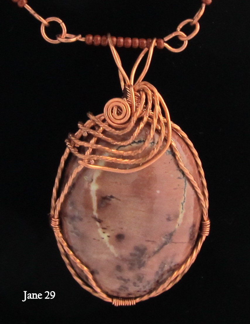 Crazy Horse Jasper Wire Wrapped in Copper on a Handcrafted Copper Wire Chain