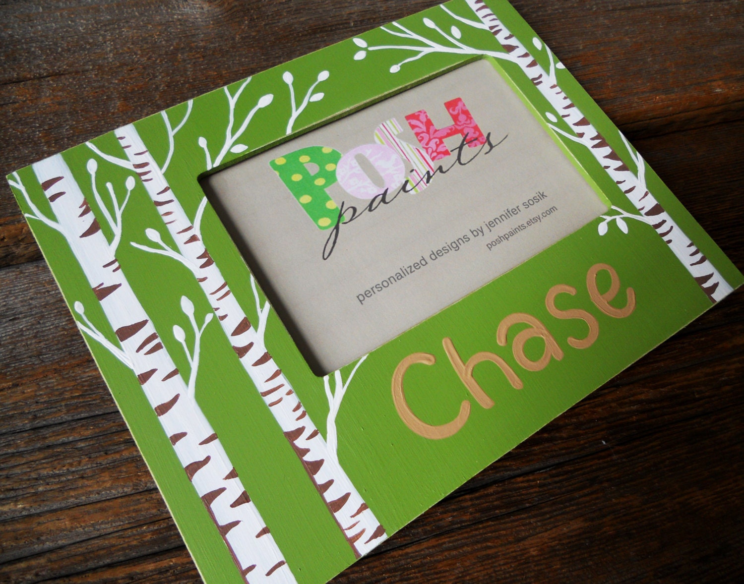 NEW birch tree, hand painted 4x6 photo frame