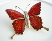 Vintage Monarch Butterfly Brooch Pin - Orange Glitter