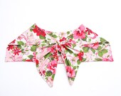 80s Collar - Floral Print Barkcloth Bib Sailor Collar - Large Draped Bow - Feminine Detachable Collar - Ivory // Red // Pink