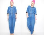RESERVED 80s 90s Chambray Relaxed Jumpsuit - 1980s IDEAS Slouchy Coveralls Pants Trouser Jumper - S M 6 8