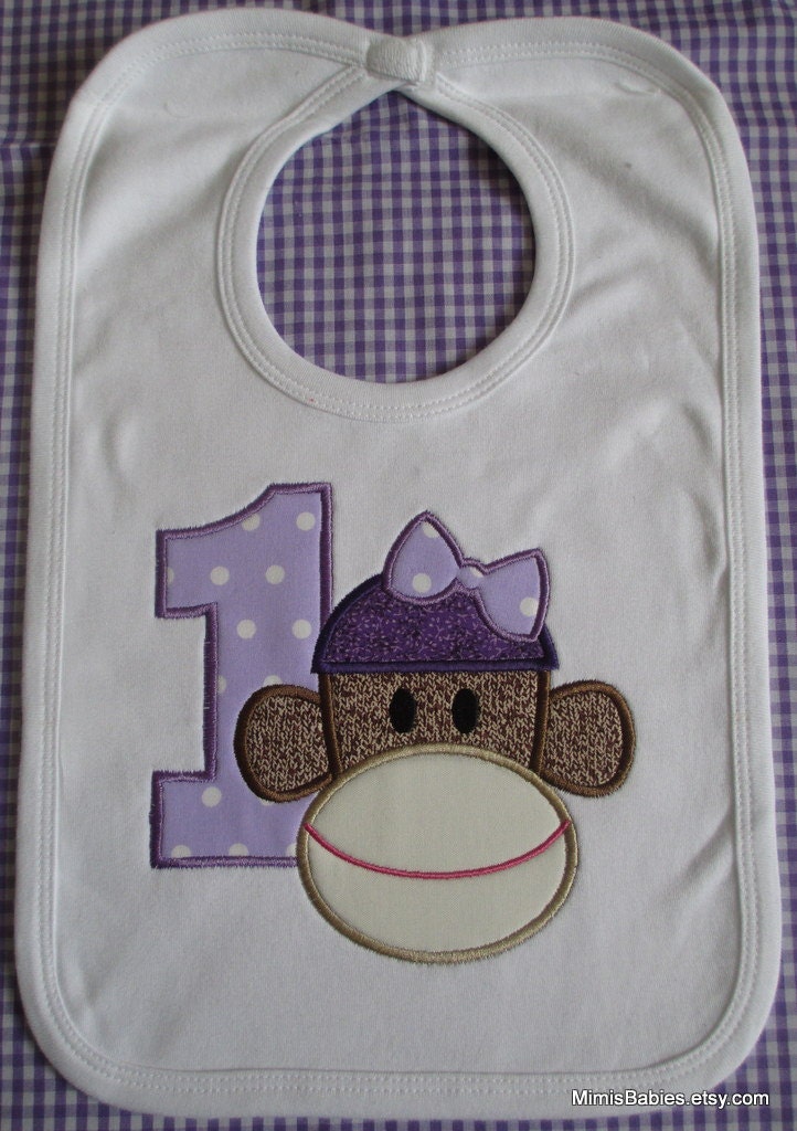 Sock Monkey Birthday Bib Purple
