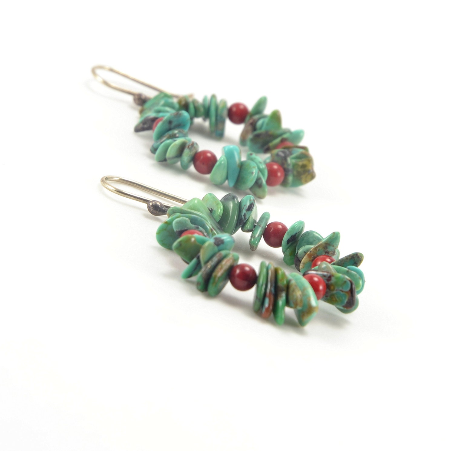 Beaded Hoop Earrings - Turquoise Jewelry, Sterling Silver, Birthstone Earrings, Turquoise Earrings, Southwest Jewelry, Handmade