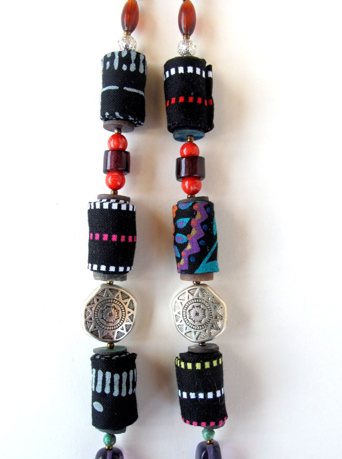 Bohemian colorful statement fiber necklace