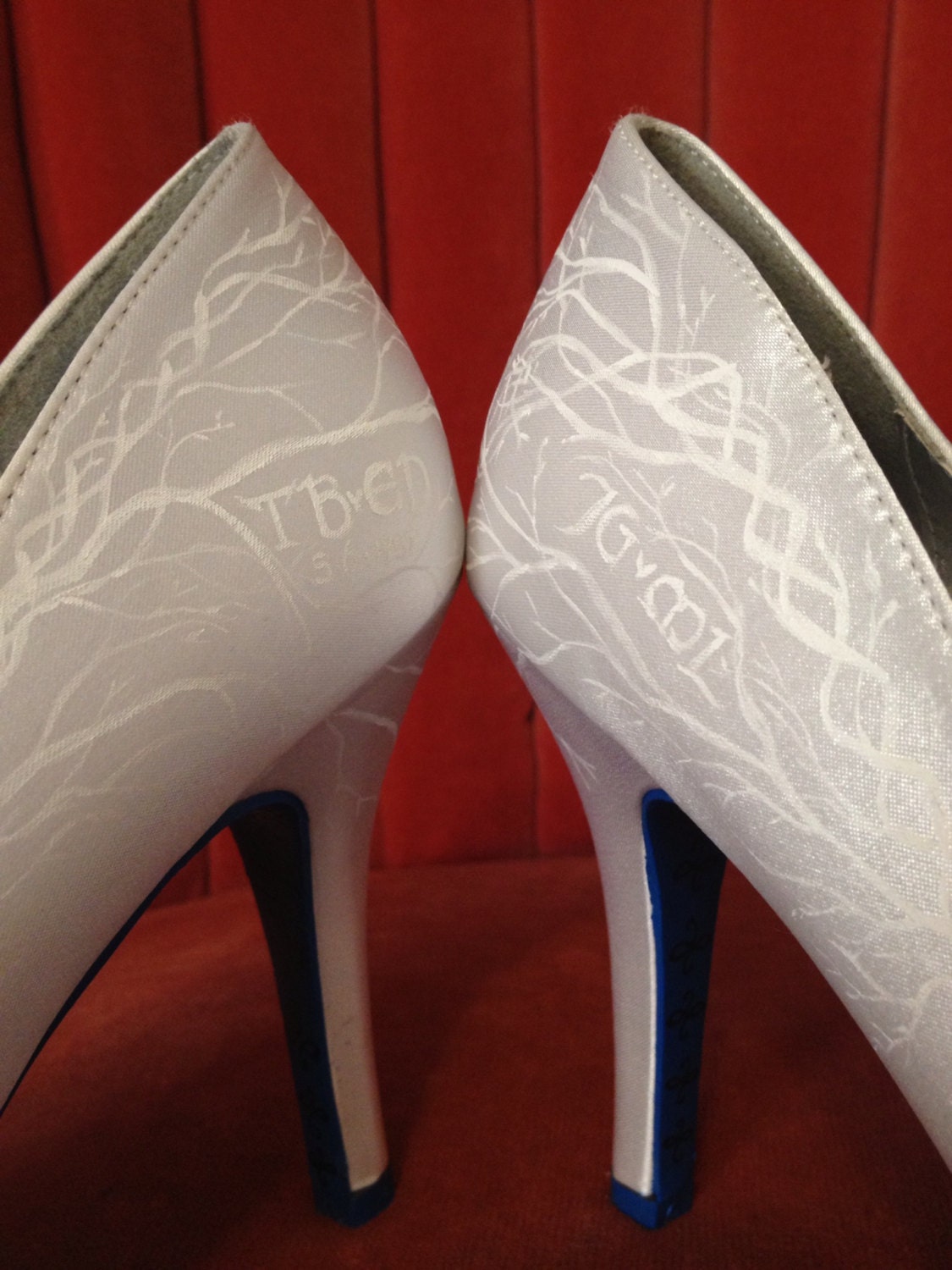 Wedding high heels customized to your colors, vows, and family initials-family trees