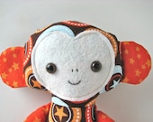 SALE Cloth Monkey Doll in All Star Stars and Circles in Brown, Orange and Blue (reg 30)