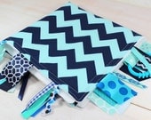 Tag Blanket - Baby Boy Blanket - Navy and Aqua Blue Chevron