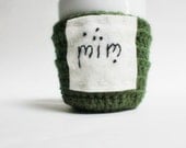 Personalized Elvish Coffee Mug Cozy Tea Cosy green white crochet custom monogram name Hobbit LOTR