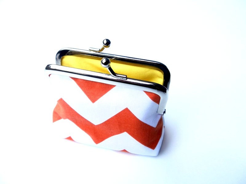 Citrus chevron coin purse Orange zig zags Orange and white geometric