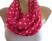Classy  Polka Dots.. Irresistible Fuchsia and White... .Necklace scarf..Infinity scarf..Tube version