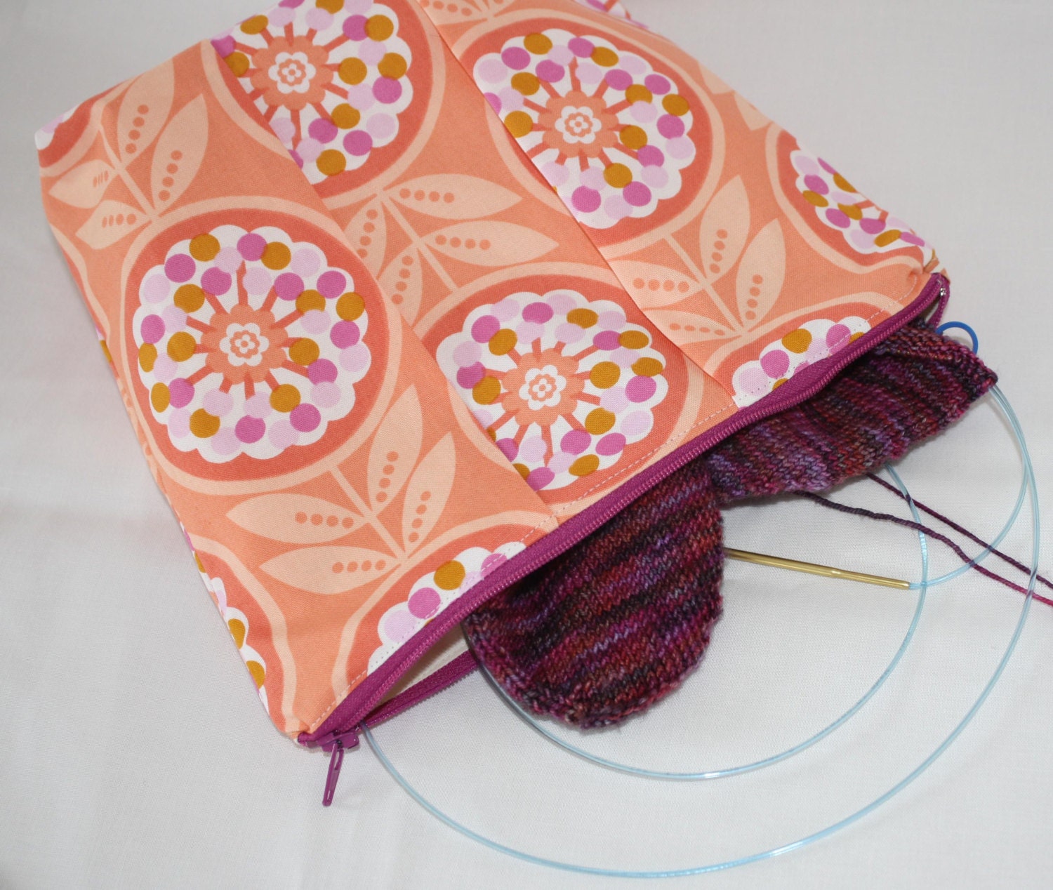 Peach Circle Weekends Pleated Zipper Pouch
