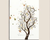 Fall Colors Watercolor Tree 5 x 7 Nature Print, Abstract Wall Art, Green Yellow Orange, Autumn Tree Art