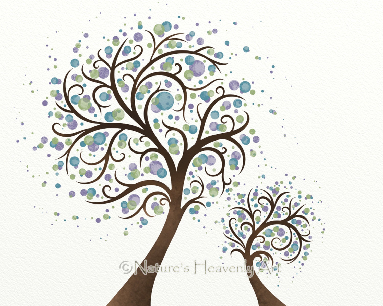 Circle Watercolor Tree Print, Blue Purple Wall Art, Pastels, Spring Colors, Whimsical Nature Inspired Modern Home Decor