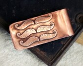 MONEY CLIP with MUSTACHE Design - Handmade Copper Money Clip with Etched Mustache Design - Wedding - Birthday - Father's Day - Anniversary