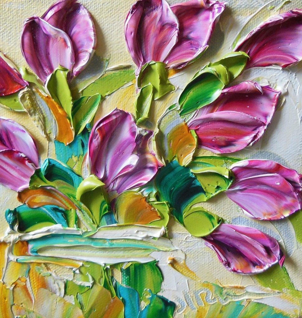 Oil Painting Magenta Tulips Art Still life Wall Art