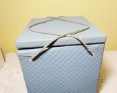 Vintage Hat Box Travel Suitcase Luggage Blue Display Storage