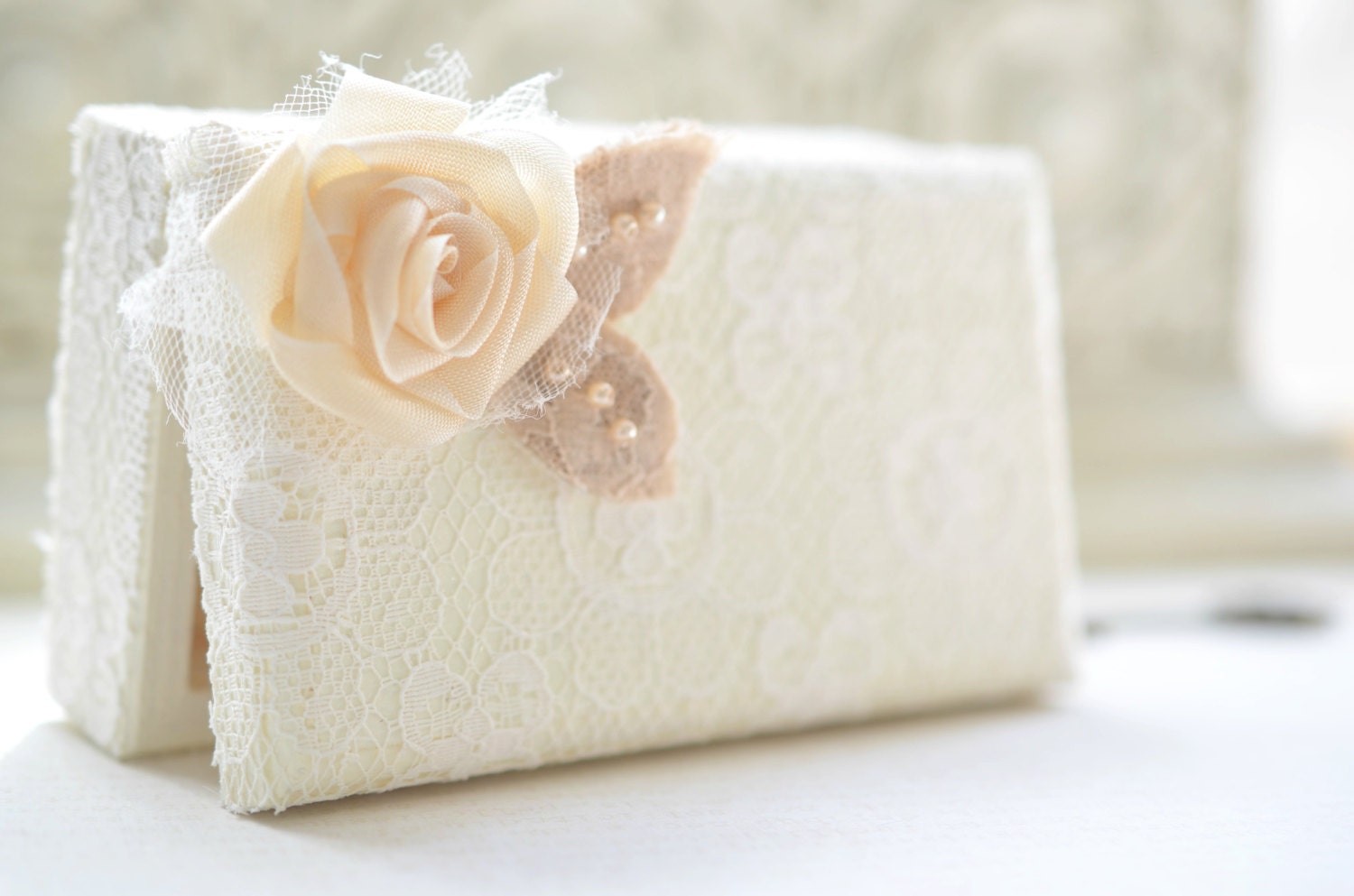 Elegant Lace Ring Bearer Box, Keepsake Box, Gift Card Box