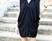 Sale 30% off / Black side gathered shirt / Loose black shirt / Black Tunic