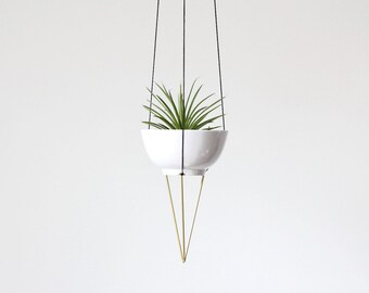 Brass Himmeli Hanging Planter no. 2 / Modern Macrame Planter / Geometric Prism / Plant Hanger