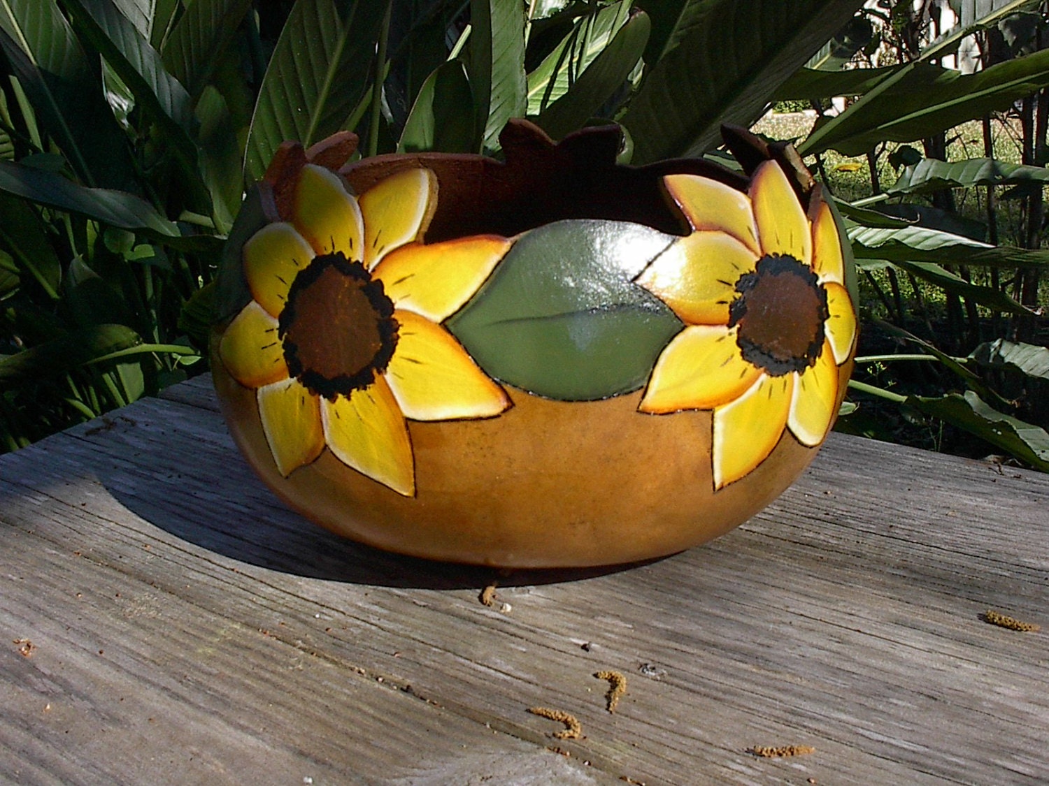Sunflowers Painted Gourds Large Bowl Planter