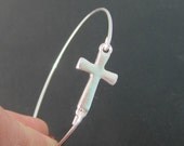 Sideways Cross Bracelet, Silver Cross Bracelet, Side Ways Cross Jewelry, Sideways Cross Bangle Bracelet, Sideway Cross, Side Cross Bracelet