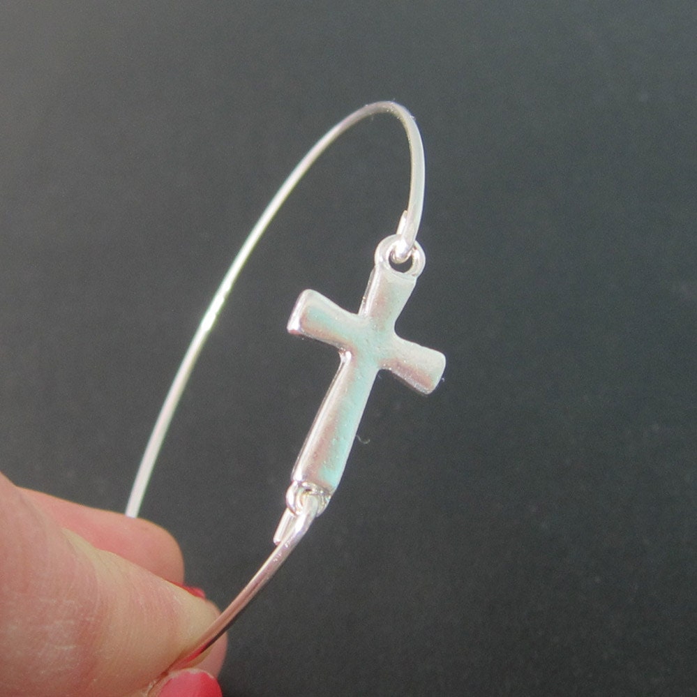 Sideways Cross Bracelet, Silver Cross Bracelet, Side Ways Cross Jewelry, Sideways Cross Bangle Bracelet, Sideway Cross, Side Cross Bracelet