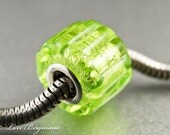 Green Universal Charm Bead, Silver Ribbed, Peridot, Tender Shoots, Handmade Lampwork