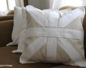 union jack 20x20" pillow cover in neutral colours