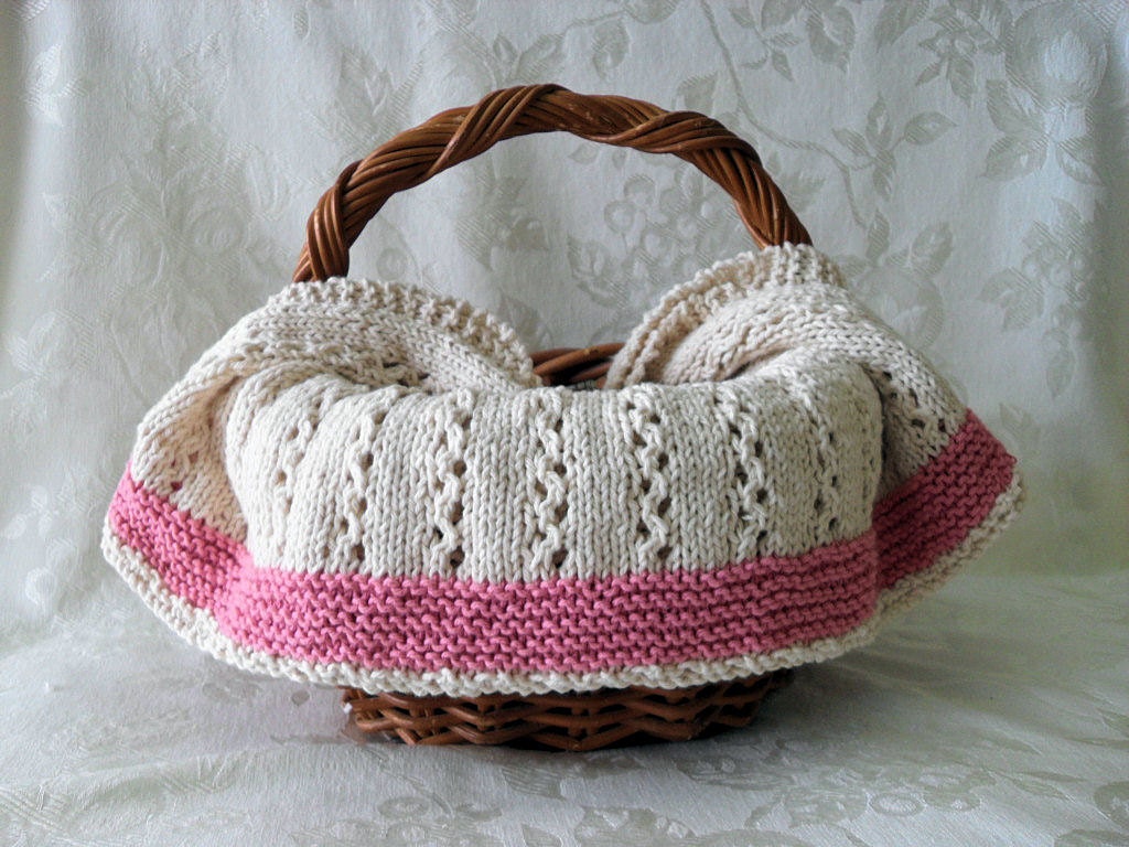 Hand Knitted Baby Blanket-Cable Lace Effect-Eyelet Edging-Baby Wrap-Baby Cover Up-Baby Covering-Baby Throw-Baby Afghan-ITS A GIRL