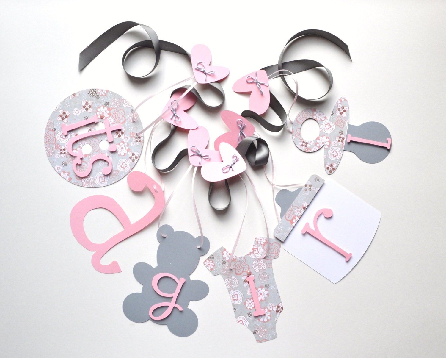 Baby shower decorations baby pink and grey it's a girl banner by ParkersPrints on Etsy Il_170x135