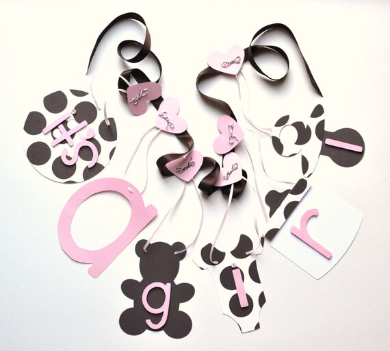 It's a girl baby shower banner pink and brown polka dot decorations by ParkersPrints on Etsy Il_570xn