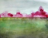 30% Off SALE - Grace - Landscape Painting - Art Watercolor - Trees  in Magenta - Large Print 16x20 - Poster - Wall Art - Wall Decor