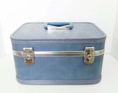 Vintage Blue Train Makeup Travel Case