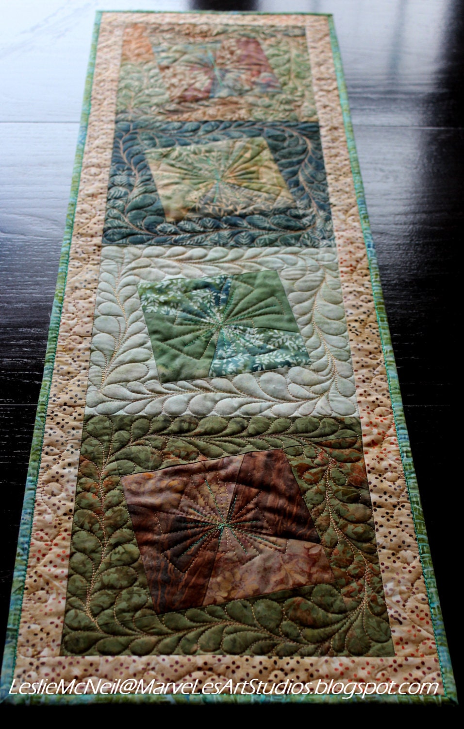 MarveLes EVERGREEN PINES Botannical Earthtones Batik Table Runner Home Decor Brown Pine Needle