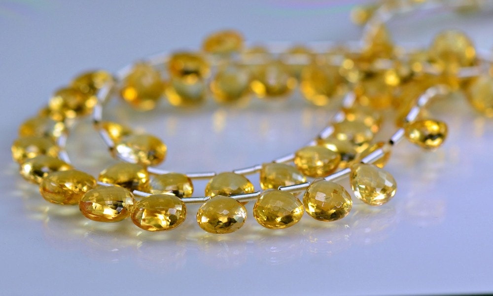 Citrine Heart Briolettes AAA Micro Faceted Orange Citrine Gemstone Beads , 7.5-10mm
