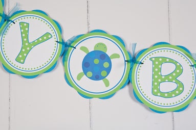 Under The Sea HAPPY BIRTHDAY Banner - Ocean Party Decorations, Preppy Ocean Party in Aqua Blue and Green
